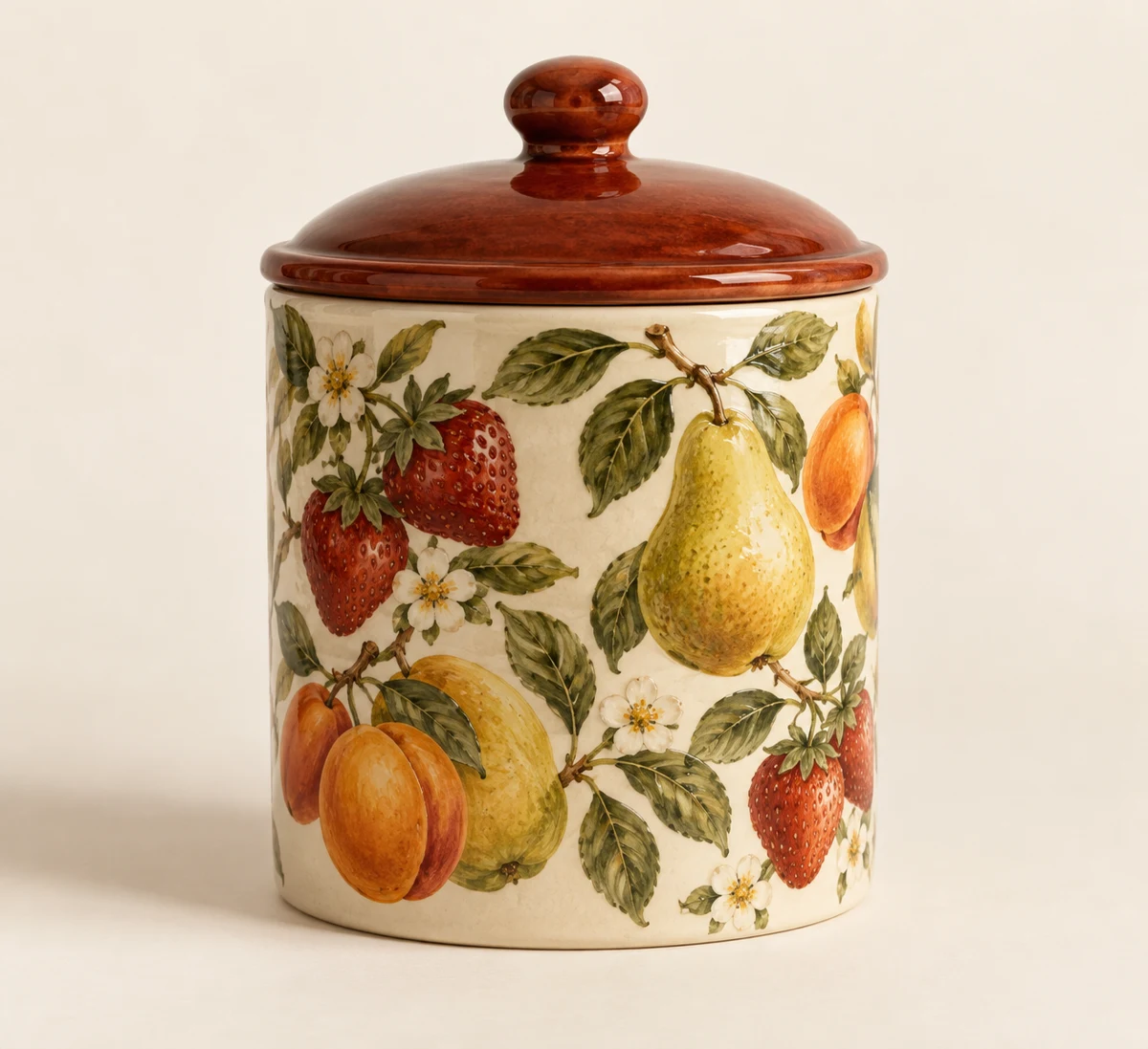Harvest Medley: cream, mixed orchard fruit, brown red lid