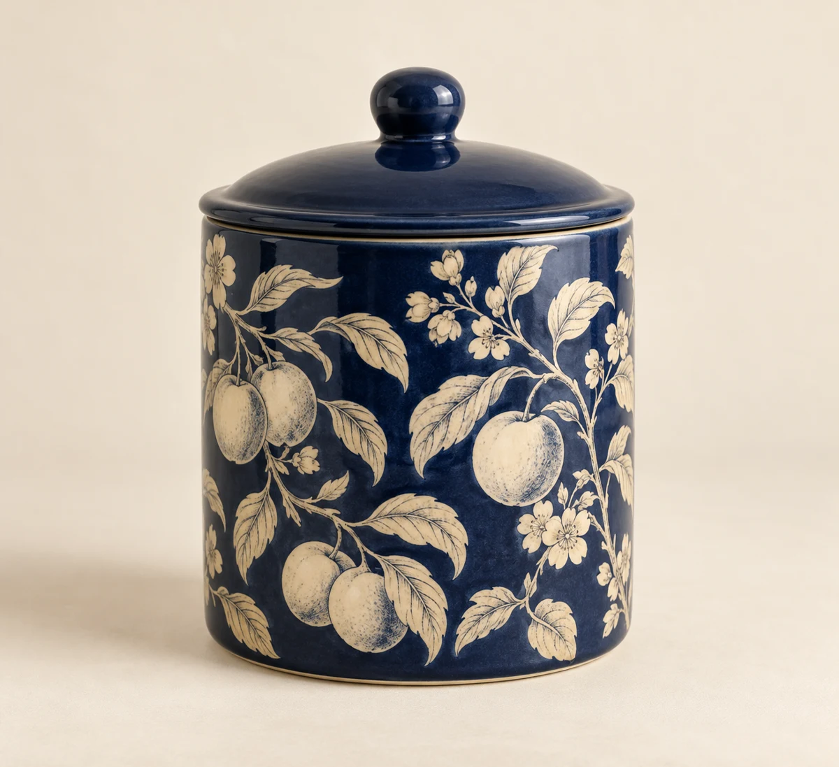 Midnight Orchard: deep navy, cream fruit branches
