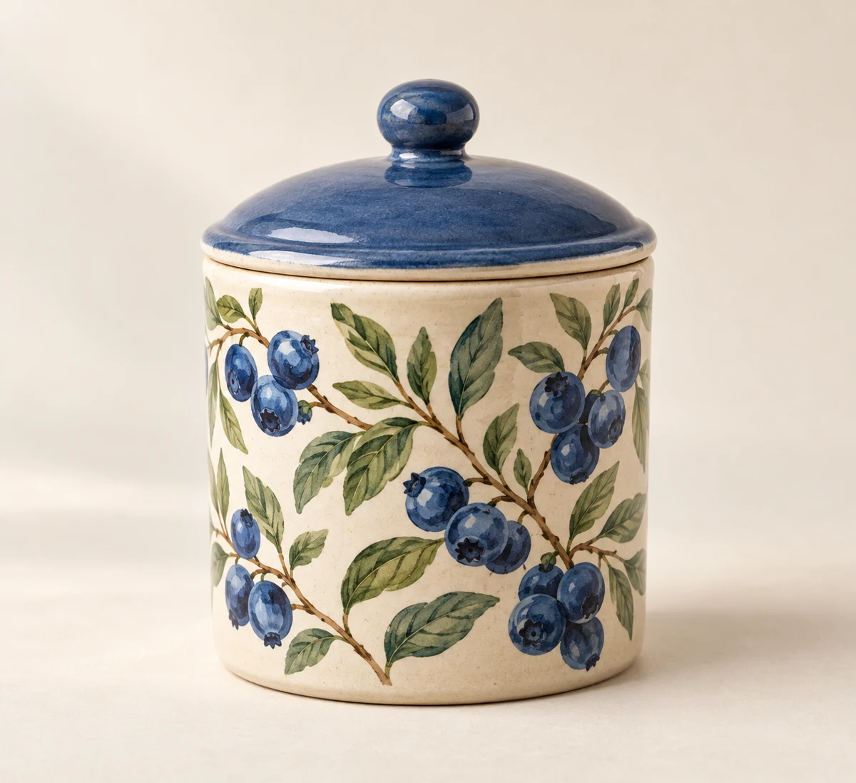 Blueberry Morning: cream, blueberry branches, blue lid