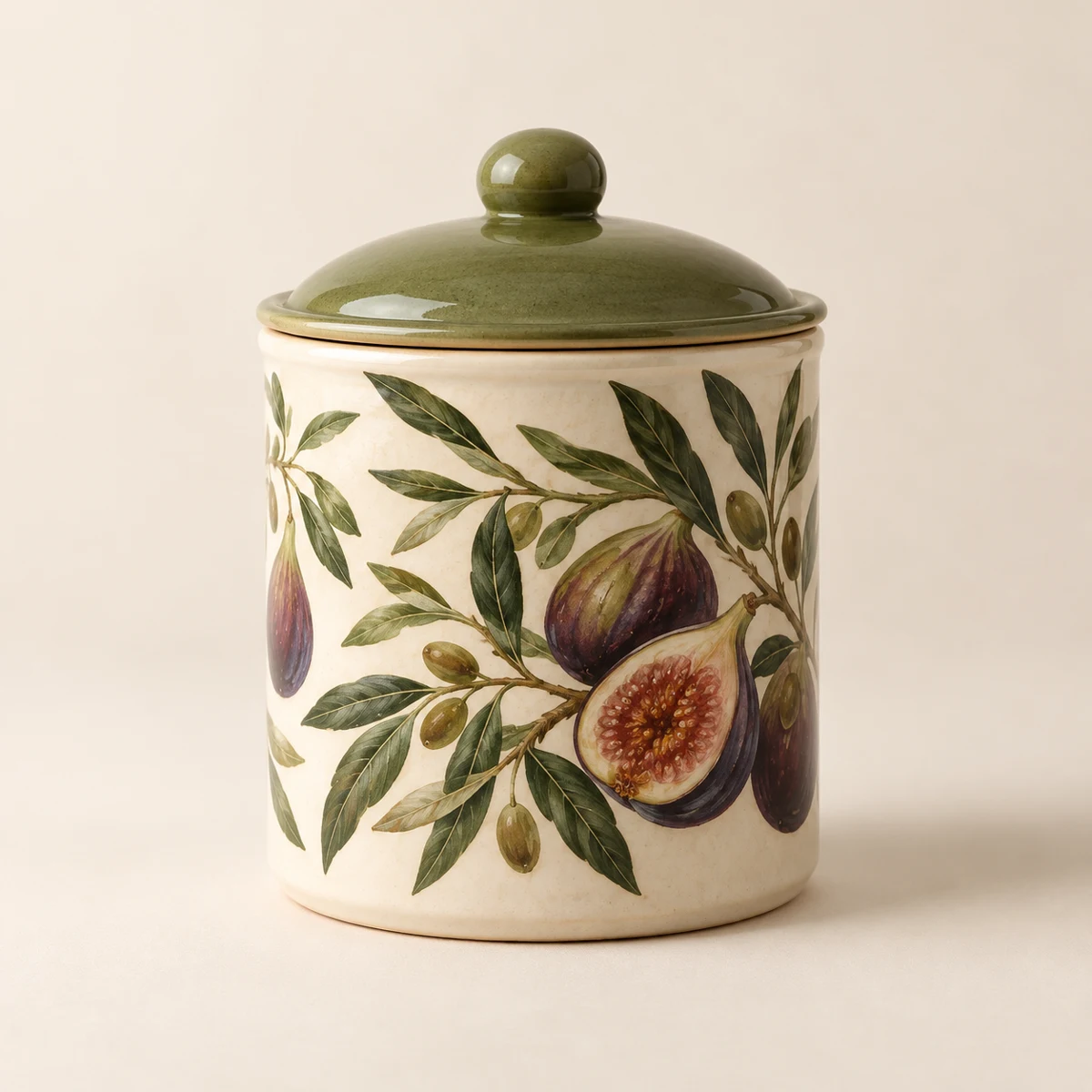 Fig & Leaf: ivory, figs, olive green lid